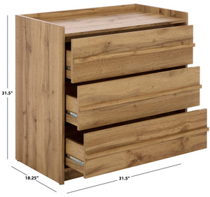 Mishi 3 Drawer Chest With Warm Natural Finish, Engineered Wood Storage Solution For Bedroom & Entryway