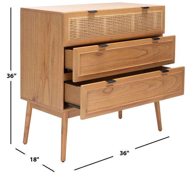Safavieh Baisley 3 Drawer Rattan Chest - Natural Wooden Storage Solution For Stylish Home Organization Natural Wood Chs5000a