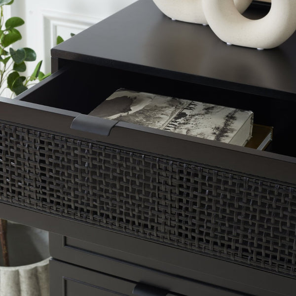 Safavieh Baisley 3-Drawer Rattan Chest - Mid-Century Charm With Spacious Storage For Coastal Living Spaces Black CHS5000B