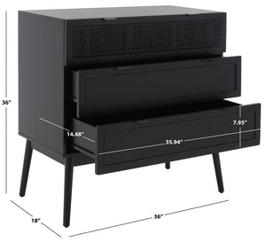 Safavieh Baisley 3-Drawer Rattan Chest - Mid-Century Charm With Spacious Storage For Coastal Living Spaces Black CHS5000B