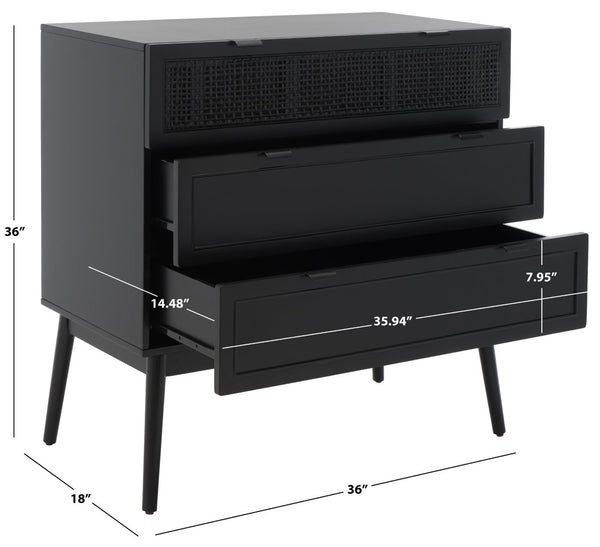 Safavieh Baisley 3-Drawer Rattan Chest - Mid-Century Charm With Spacious Storage For Coastal Living Spaces Black CHS5000B
