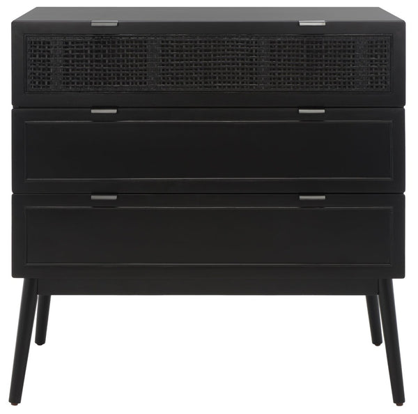 Safavieh Baisley 3-Drawer Rattan Chest - Mid-Century Charm With Spacious Storage For Coastal Living Spaces Black CHS5000B