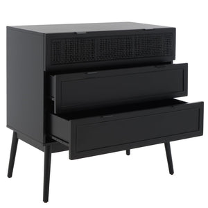 Safavieh Baisley 3-Drawer Rattan Chest - Mid-Century Charm With Spacious Storage For Coastal Living Spaces Black CHS5000B