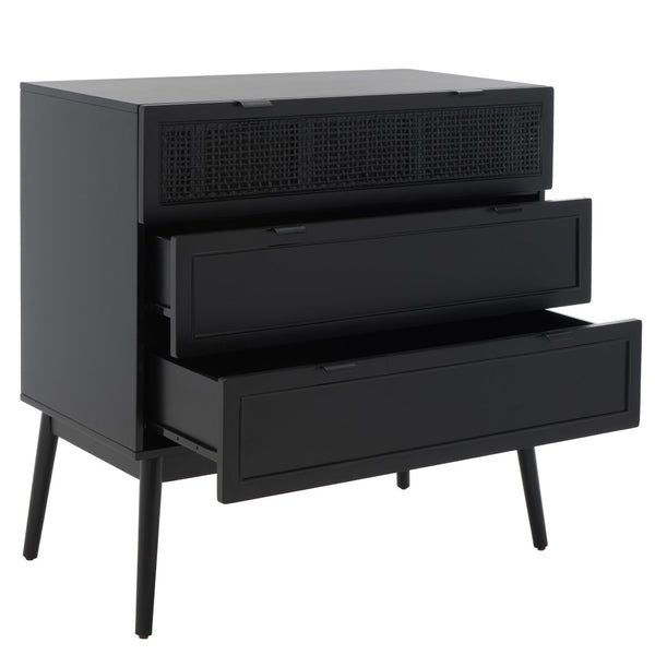 Safavieh Baisley 3-Drawer Rattan Chest - Mid-Century Charm With Spacious Storage For Coastal Living Spaces Black CHS5000B