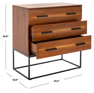 Safavieh Marquise 3-Drawer Chest - Elegant Storage Solution With Black Frame & Warm Brown Ombré Finish CHS5002A