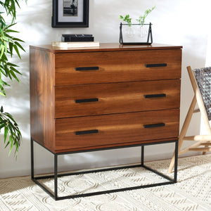 Safavieh Marquise 3-Drawer Chest - Elegant Storage Solution With Black Frame & Warm Brown Ombré Finish CHS5002A