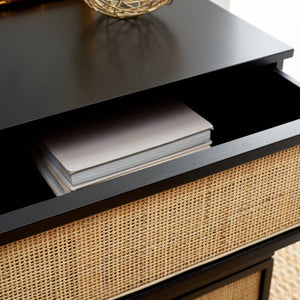 Safavieh Zadie 3-Drawer Rattan Chest - Modern Coastal Storage Solution With Organic Texture And Gold Accents Black With Natural Rattan / Gold Legs CHS5004A