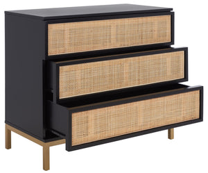 Safavieh Zadie 3-Drawer Rattan Chest - Modern Coastal Storage Solution With Organic Texture And Gold Accents Black With Natural Rattan / Gold Legs CHS5004A