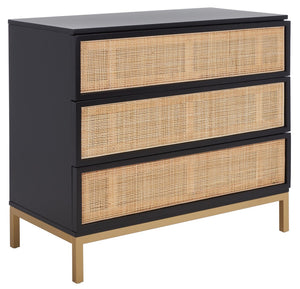 Safavieh Zadie 3-Drawer Rattan Chest - Modern Coastal Storage Solution With Organic Texture And Gold Accents Black With Natural Rattan / Gold Legs CHS5004A