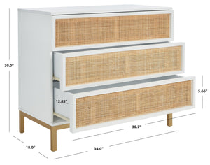 Safavieh Zadie 3-Drawer Rattan Chest - Modern Coastal Storage Solution With Organic Texture And Gold Accents White With Natural Rattan / Gold Legs CHS5004B