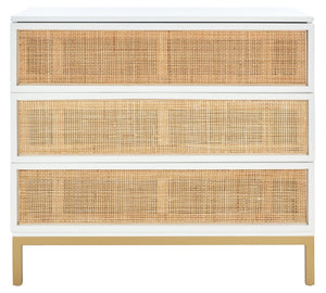 Safavieh Zadie 3-Drawer Rattan Chest - Modern Coastal Storage Solution With Organic Texture And Gold Accents White With Natural Rattan / Gold Legs CHS5004B