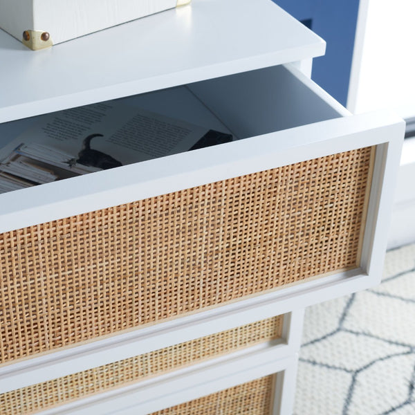 Safavieh Zadie 3-Drawer Rattan Chest - Modern Coastal Storage Solution With Organic Texture And Gold Accents White With Natural Rattan / Gold Legs CHS5004B
