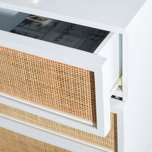 Safavieh Zadie 3-Drawer Rattan Chest - Modern Coastal Storage Solution With Organic Texture And Gold Accents White With Natural Rattan / Gold Legs CHS5004B
