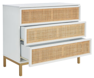 Safavieh Zadie 3-Drawer Rattan Chest - Modern Coastal Storage Solution With Organic Texture And Gold Accents White With Natural Rattan / Gold Legs CHS5004B