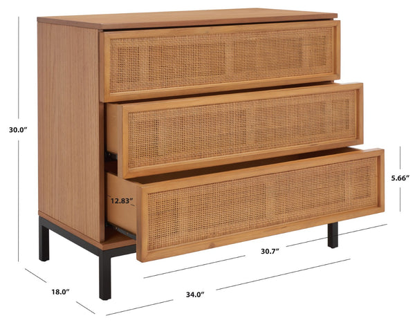 Safavieh Zadie 3-Drawer Rattan Chest - Modern Coastal Storage Solution With Organic Texture And Gold Accents Natural With Natural Rattan / Black Legs CHS5004C