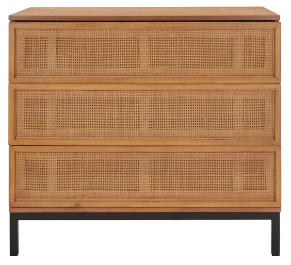 Safavieh Zadie 3-Drawer Rattan Chest - Modern Coastal Storage Solution With Organic Texture And Gold Accents Natural With Natural Rattan / Black Legs CHS5004C