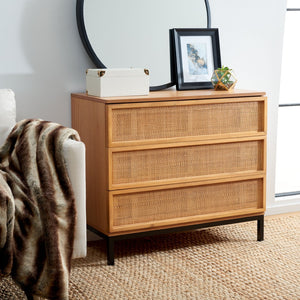 Safavieh Zadie 3-Drawer Rattan Chest - Modern Coastal Storage Solution With Organic Texture And Gold Accents Natural With Natural Rattan / Black Legs CHS5004C