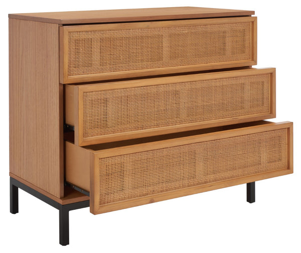 Safavieh Zadie 3-Drawer Rattan Chest - Modern Coastal Storage Solution With Organic Texture And Gold Accents Natural With Natural Rattan / Black Legs CHS5004C