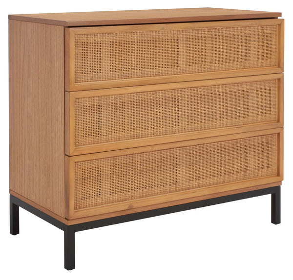 Safavieh Zadie 3-Drawer Rattan Chest - Modern Coastal Storage Solution With Organic Texture And Gold Accents Natural With Natural Rattan / Black Legs CHS5004C