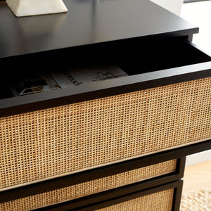 Safavieh Zadie 3-Drawer Rattan Chest - Modern Coastal Storage Solution With Organic Texture And Gold Accents Black With Natural Rattan / Black Legs CHS5004D