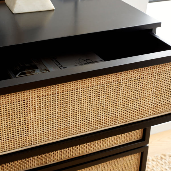 Safavieh Zadie 3-Drawer Rattan Chest - Modern Coastal Storage Solution With Organic Texture And Gold Accents Black With Natural Rattan / Black Legs CHS5004D