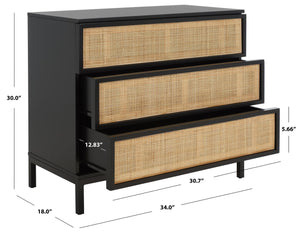 Safavieh Zadie 3-Drawer Rattan Chest - Modern Coastal Storage Solution With Organic Texture And Gold Accents Black With Natural Rattan / Black Legs CHS5004D