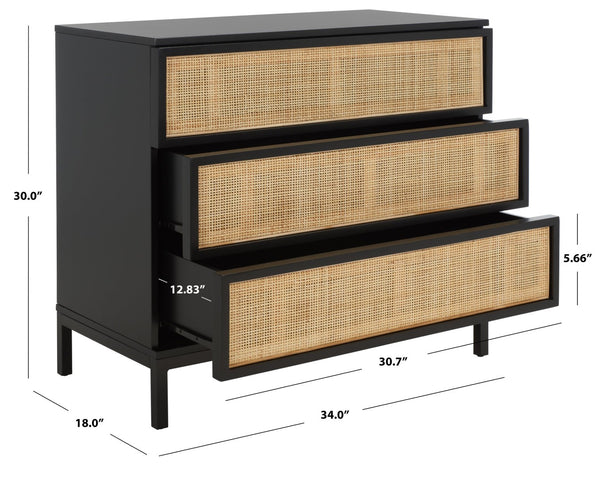Safavieh Zadie 3-Drawer Rattan Chest - Modern Coastal Storage Solution With Organic Texture And Gold Accents Black With Natural Rattan / Black Legs CHS5004D