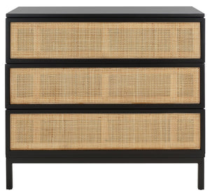 Safavieh Zadie 3-Drawer Rattan Chest - Modern Coastal Storage Solution With Organic Texture And Gold Accents Black With Natural Rattan / Black Legs CHS5004D