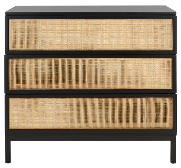 Safavieh Zadie 3-Drawer Rattan Chest - Modern Coastal Storage Solution With Organic Texture And Gold Accents Black With Natural Rattan / Black Legs CHS5004D