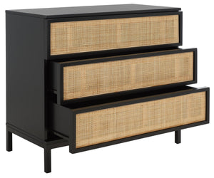 Safavieh Zadie 3-Drawer Rattan Chest - Modern Coastal Storage Solution With Organic Texture And Gold Accents Black With Natural Rattan / Black Legs CHS5004D