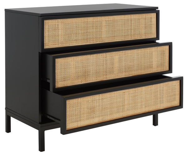 Safavieh Zadie 3-Drawer Rattan Chest - Modern Coastal Storage Solution With Organic Texture And Gold Accents Black With Natural Rattan / Black Legs CHS5004D