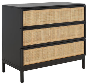 Safavieh Zadie 3-Drawer Rattan Chest - Modern Coastal Storage Solution With Organic Texture And Gold Accents Black With Natural Rattan / Black Legs CHS5004D