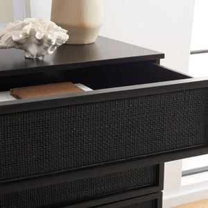 Safavieh Zadie 3-Drawer Rattan Chest - Modern Coastal Storage Solution With Organic Texture And Gold Accents Black CHS5004E