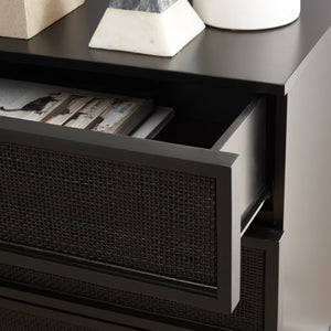 Safavieh Zadie 3-Drawer Rattan Chest - Modern Coastal Storage Solution With Organic Texture And Gold Accents Black CHS5004E