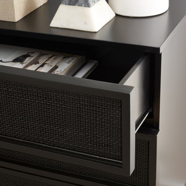 Safavieh Zadie 3-Drawer Rattan Chest - Modern Coastal Storage Solution With Organic Texture And Gold Accents Black CHS5004E