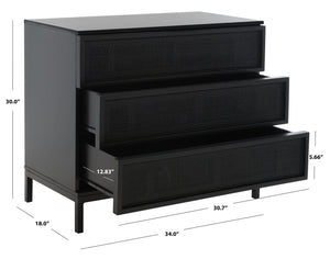 Safavieh Zadie 3-Drawer Rattan Chest - Modern Coastal Storage Solution With Organic Texture And Gold Accents Black CHS5004E