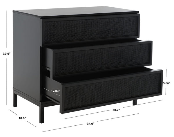 Safavieh Zadie 3-Drawer Rattan Chest - Modern Coastal Storage Solution With Organic Texture And Gold Accents Black CHS5004E