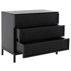Safavieh Zadie 3-Drawer Rattan Chest - Modern Coastal Storage Solution With Organic Texture And Gold Accents Black CHS5004E