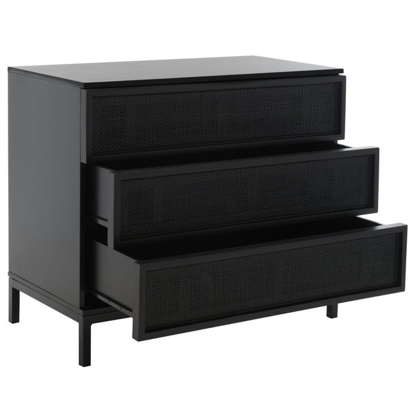 Safavieh Zadie 3-Drawer Rattan Chest - Modern Coastal Storage Solution With Organic Texture And Gold Accents Black CHS5004E