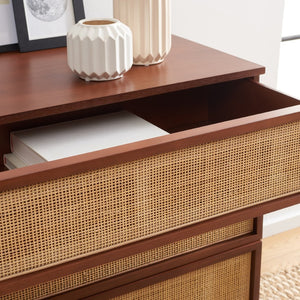 Safavieh Zadie 3-Drawer Rattan Chest - Modern Coastal Storage Solution With Organic Texture And Gold Accents Walnut / Natural CHS5004F