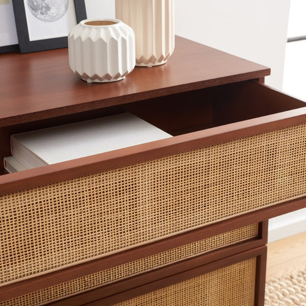 Safavieh Zadie 3-Drawer Rattan Chest - Modern Coastal Storage Solution With Organic Texture And Gold Accents Walnut / Natural CHS5004F