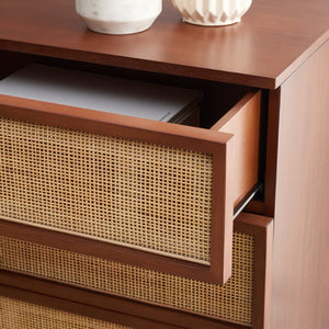 Safavieh Zadie 3-Drawer Rattan Chest - Modern Coastal Storage Solution With Organic Texture And Gold Accents Walnut / Natural CHS5004F