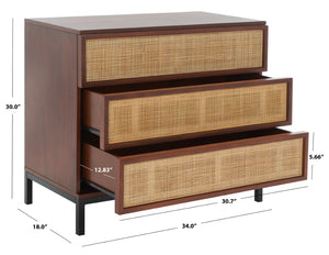 Safavieh Zadie 3-Drawer Rattan Chest - Modern Coastal Storage Solution With Organic Texture And Gold Accents Walnut / Natural CHS5004F