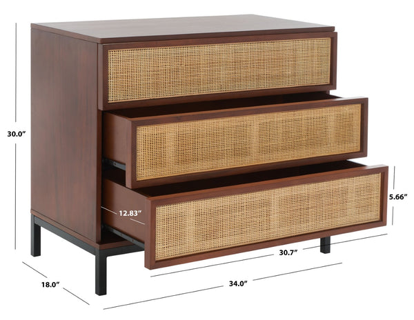 Safavieh Zadie 3-Drawer Rattan Chest - Modern Coastal Storage Solution With Organic Texture And Gold Accents Walnut / Natural CHS5004F