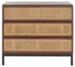 Safavieh Zadie 3-Drawer Rattan Chest - Modern Coastal Storage Solution With Organic Texture And Gold Accents Walnut / Natural CHS5004F