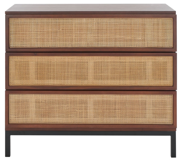 Safavieh Zadie 3-Drawer Rattan Chest - Modern Coastal Storage Solution With Organic Texture And Gold Accents Walnut / Natural CHS5004F