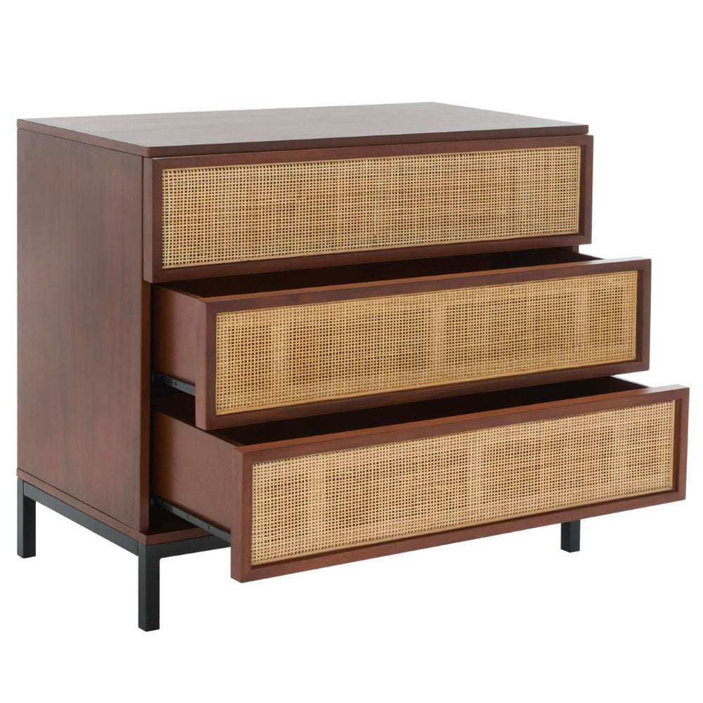 Safavieh Zadie 3-Drawer Rattan Chest - Modern Coastal Storage Solution With Organic Texture And Gold Accents Walnut / Natural CHS5004F