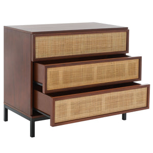 Safavieh Zadie 3-Drawer Rattan Chest - Modern Coastal Storage Solution With Organic Texture And Gold Accents Walnut / Natural CHS5004F