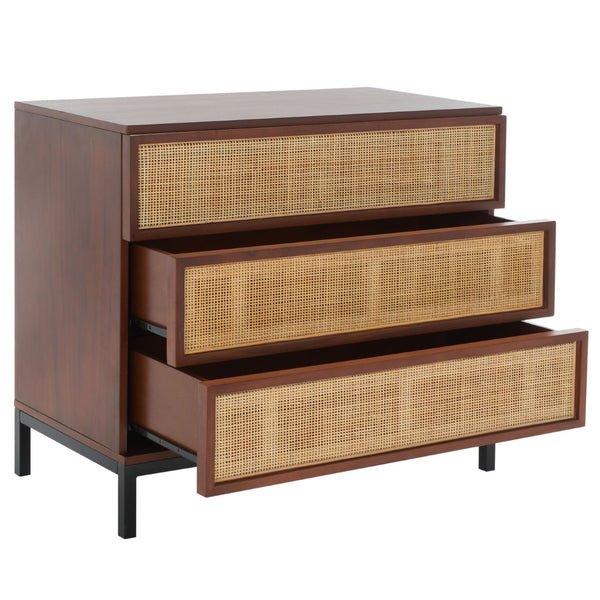 Safavieh Zadie 3-Drawer Rattan Chest - Modern Coastal Storage Solution With Organic Texture And Gold Accents Walnut / Natural CHS5004F