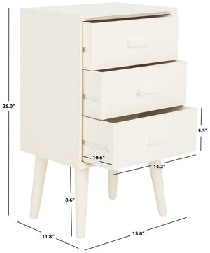 Safavieh Pomona 3-Drawer Accent Table - Mid-Century Charm With Distressed Finish For Stylish Storage Solutions Vintage White CHS5700A